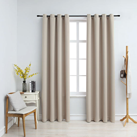 vidaXL Cortinas opacas con anillas de metal 2 piezas beige 140x245 cm