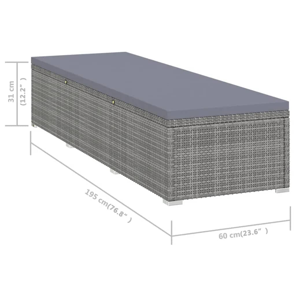 vidaXL Tumbona con cojín de ratán sintético gris