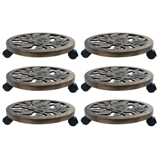 vidaXL Soporte con ruedas de plantas 6 uds plástico color bronce 38 cm