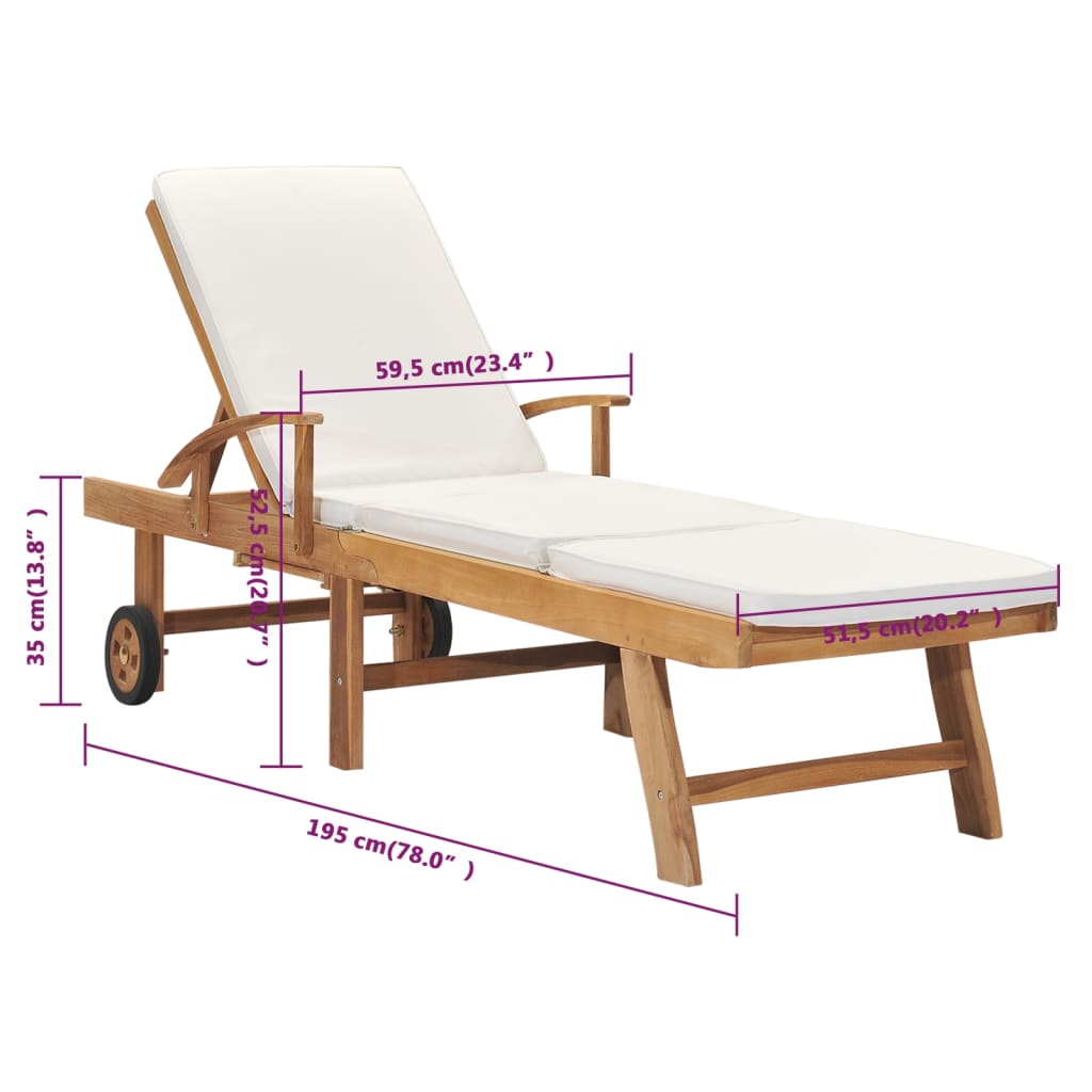 vidaXL Tumbona con cojín madera maciza de teca crema