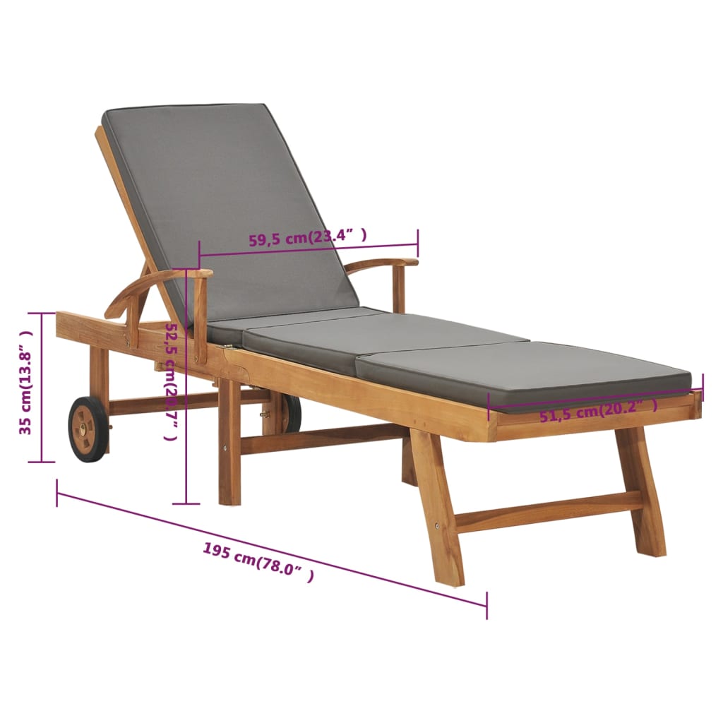 vidaXL Tumbona con cojín madera maciza de teca gris oscuro