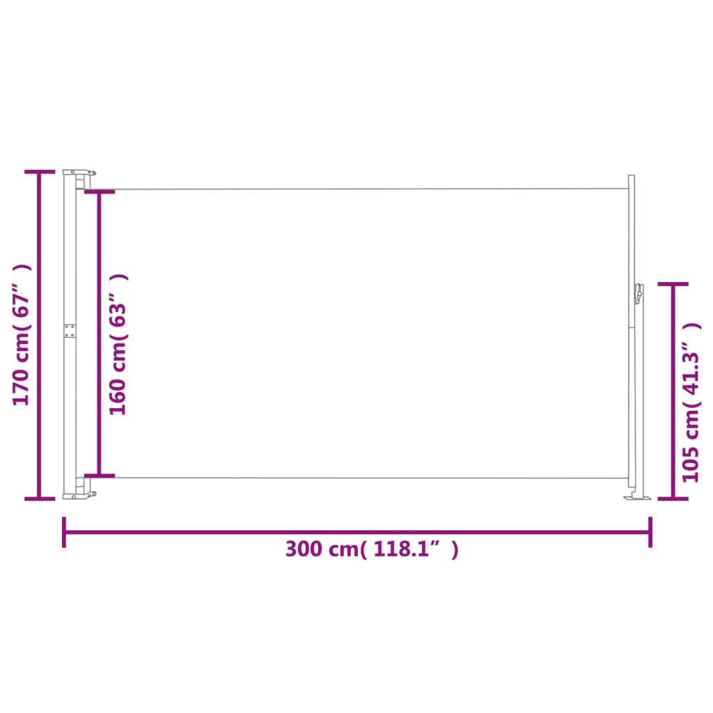 vidaXL Toldo lateral retráctil de jardín negro 170x300 cm