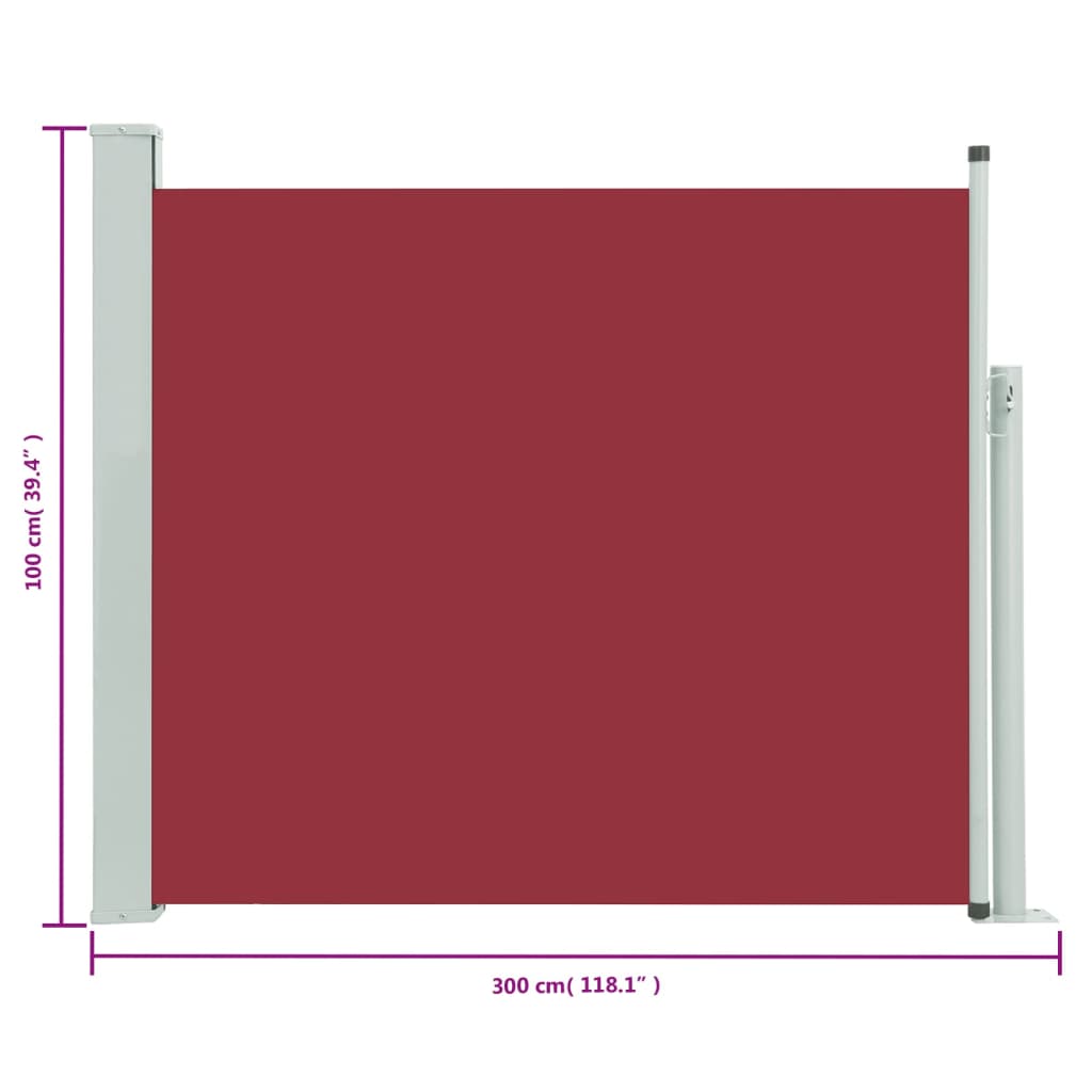 vidaXL Toldo lateral retráctil de jardín rojo 100x300 cm