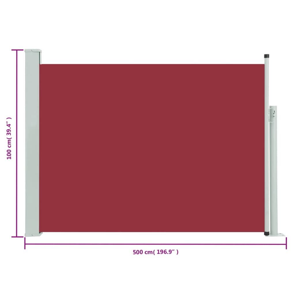 vidaXL Toldo lateral retráctil de jardín rojo 100x500 cm