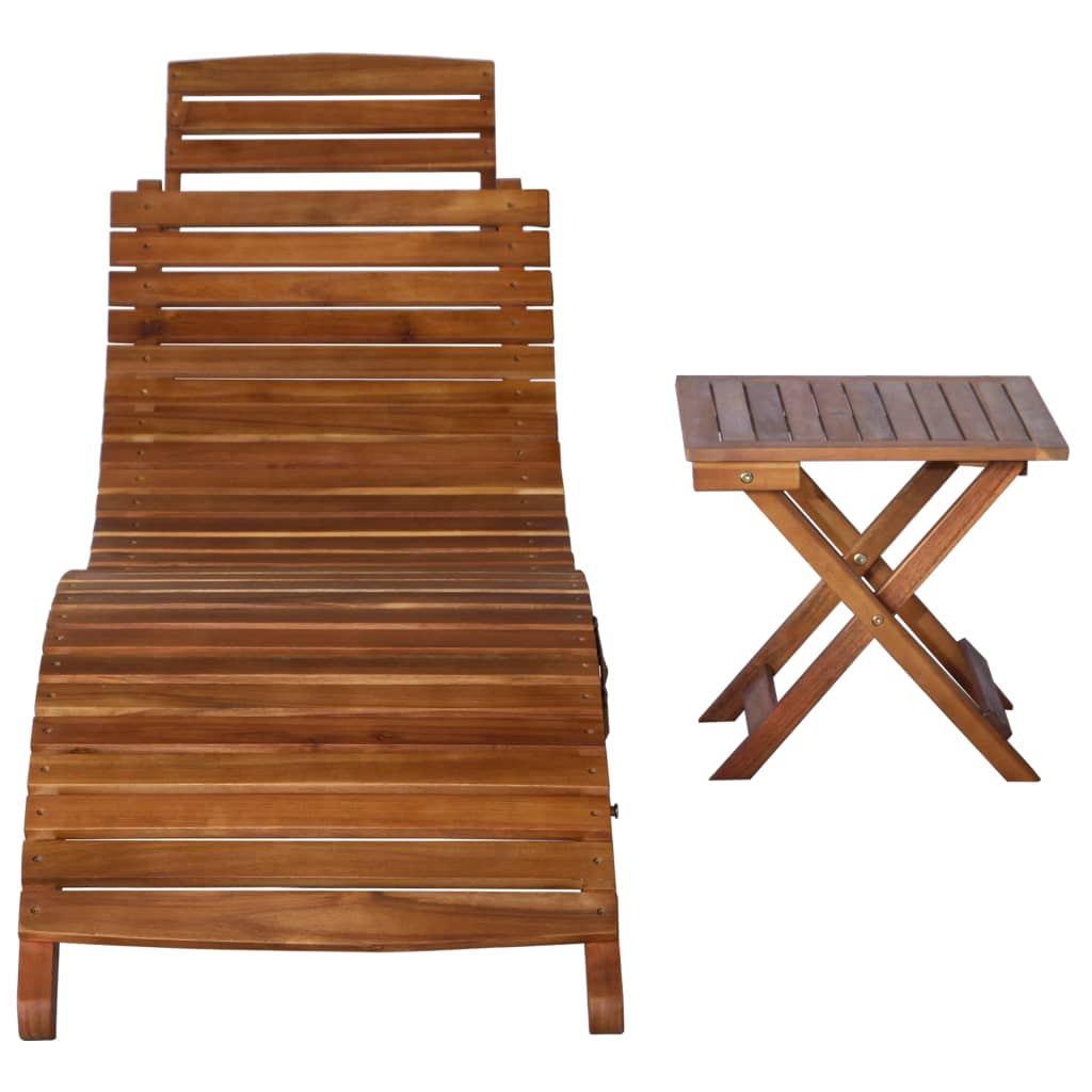 vidaXL Tumbona con mesa madera maciza de acacia marrón