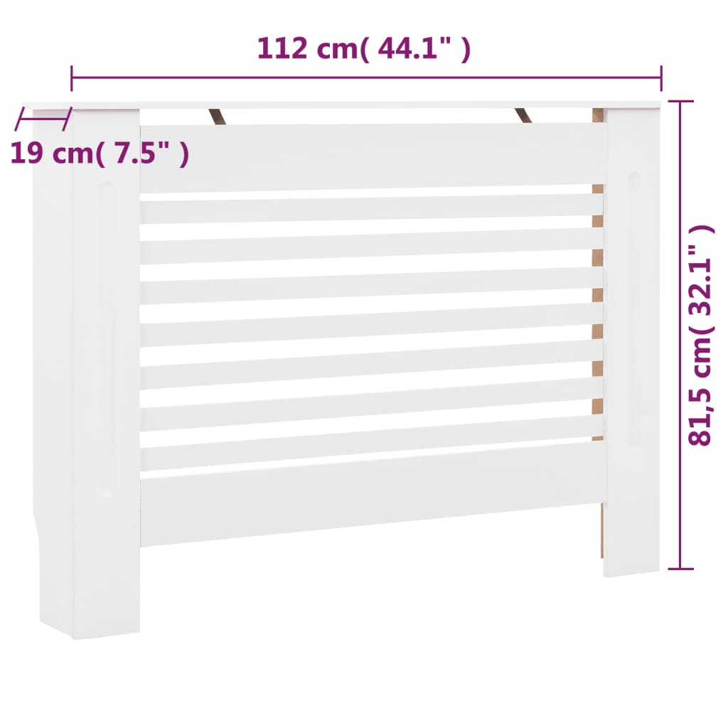 vidaXL Cubiertas para radiador 2 unidades MDF blanco 112x19x81,5 cm