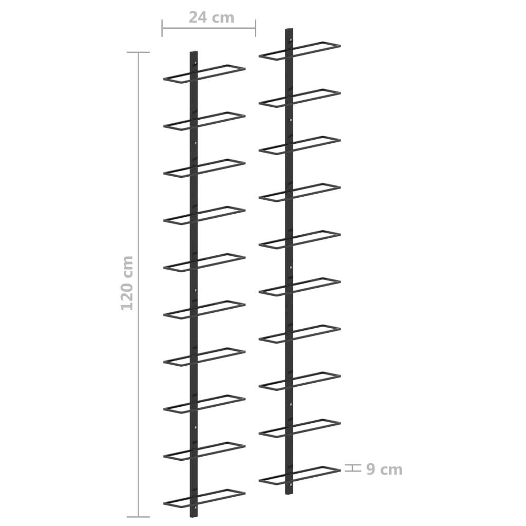 vidaXL Botelleros de pared para 20 botellas 2 unidades metal negro