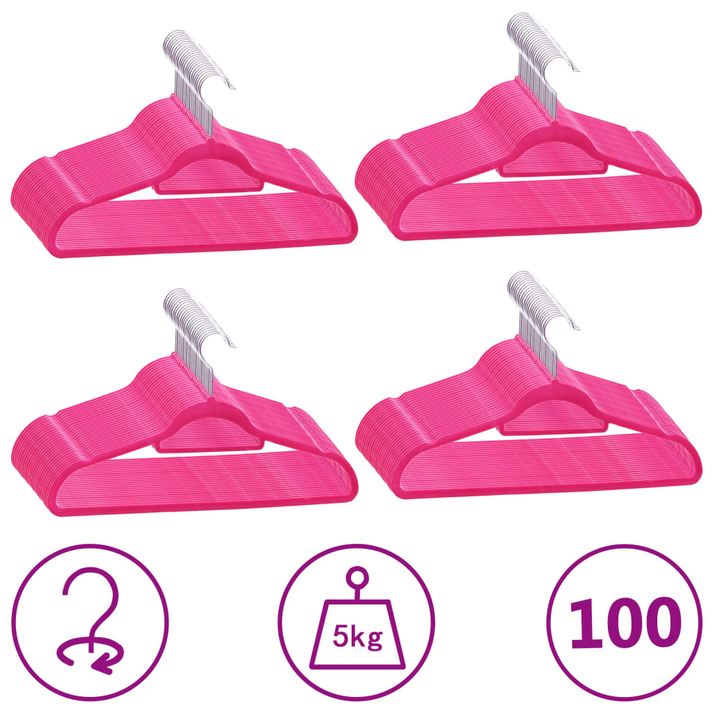 vidaXL Juego de perchas ropa 100 uds antideslizantes terciopelo rosa –  Bechester