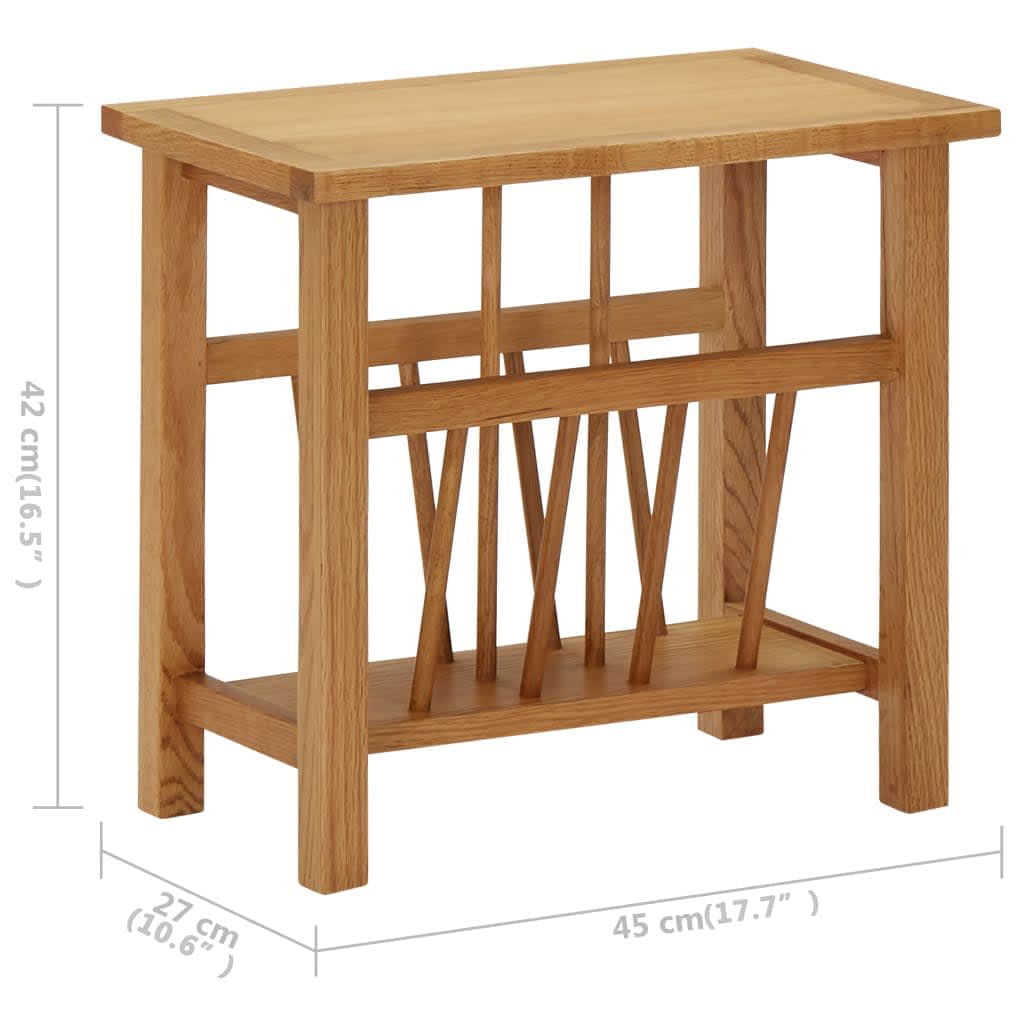 vidaXL Mesa revistero madera maciza de roble 45x27x42 cm