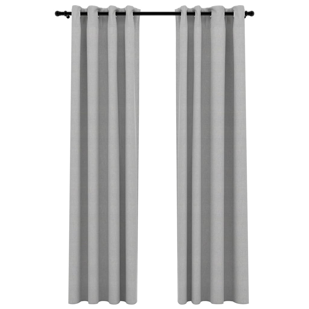 vidaXL Cortinas opacas con ojales look de lino 2 pzas gris 140x225 cm