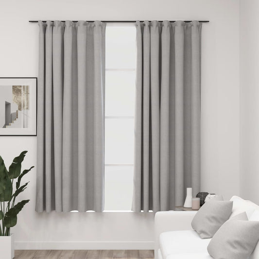 vidaXL Cortinas opacas con ganchos look de lino 2 pzas gris 140x175 cm