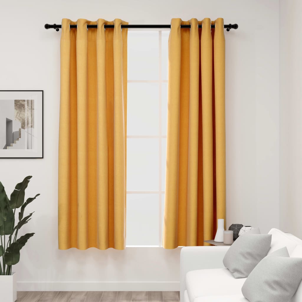 vidaXL Cortinas opacas con ojales look lino 2 pzas amarillo 140x175 cm