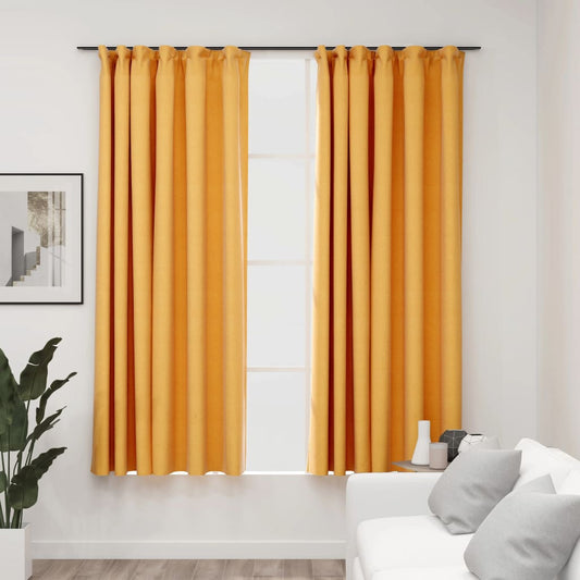 vidaXL Cortinas opacas ganchos look de lino 2 pzas amarillo 140x175 cm