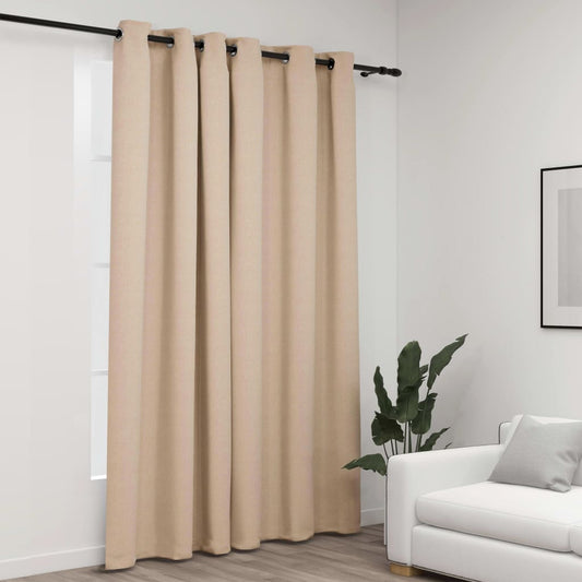 vidaXL Cortina opaca con ojales look de lino beige 290x245 cm