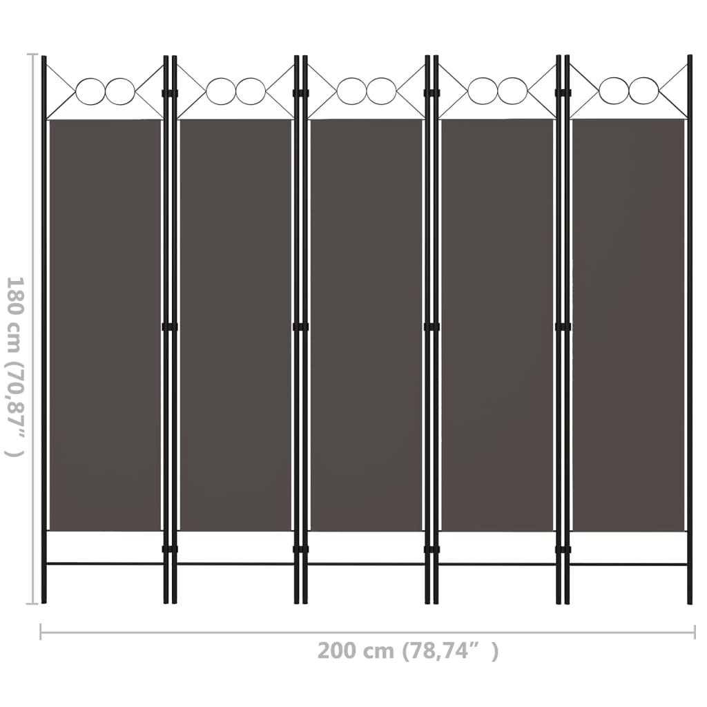 vidaXL Biombo divisor de 5 paneles gris antracita 200x180 cm