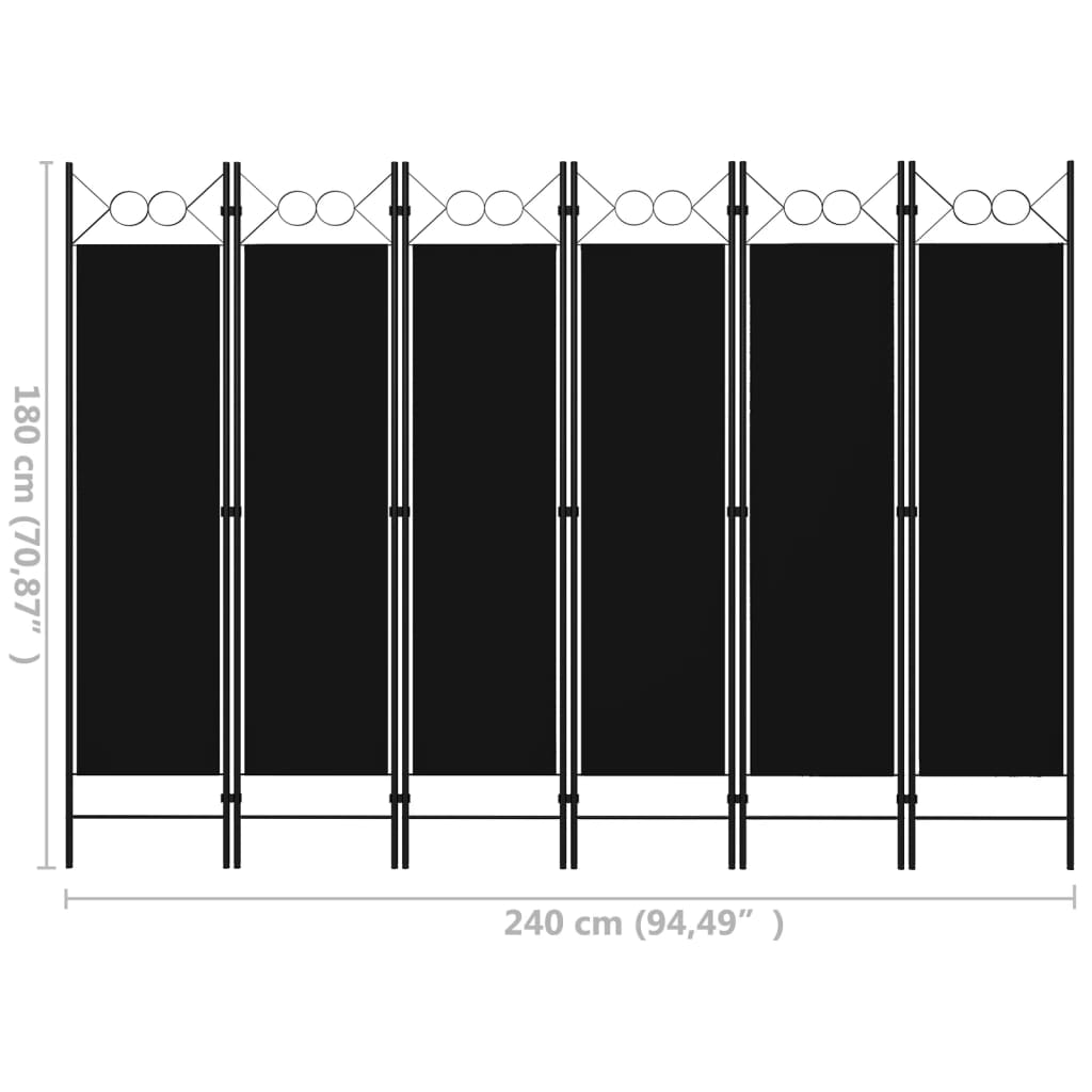 vidaXL Biombo divisor de 6 paneles negro 240x180 cm