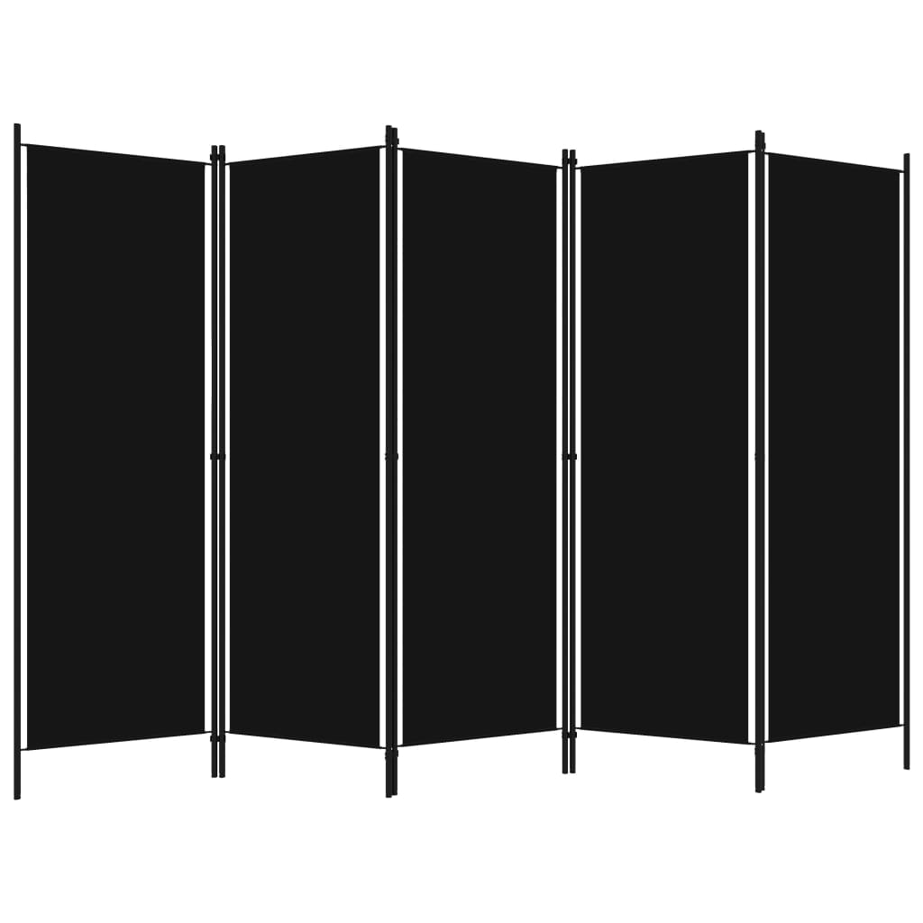 vidaXL Biombo divisor de 5 paneles negro 250x180 cm