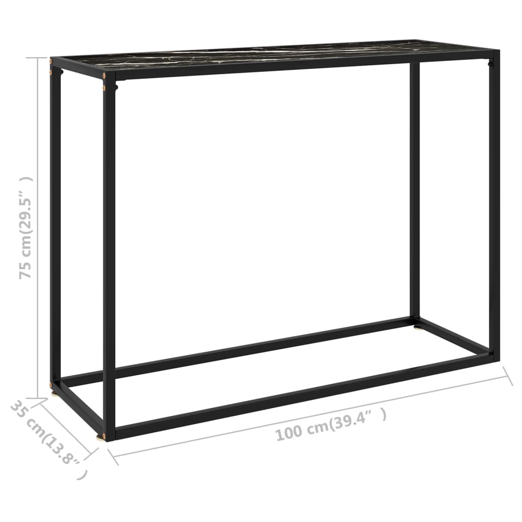 vidaXL Mesa consola vidrio templado negro 100x35x75 cm