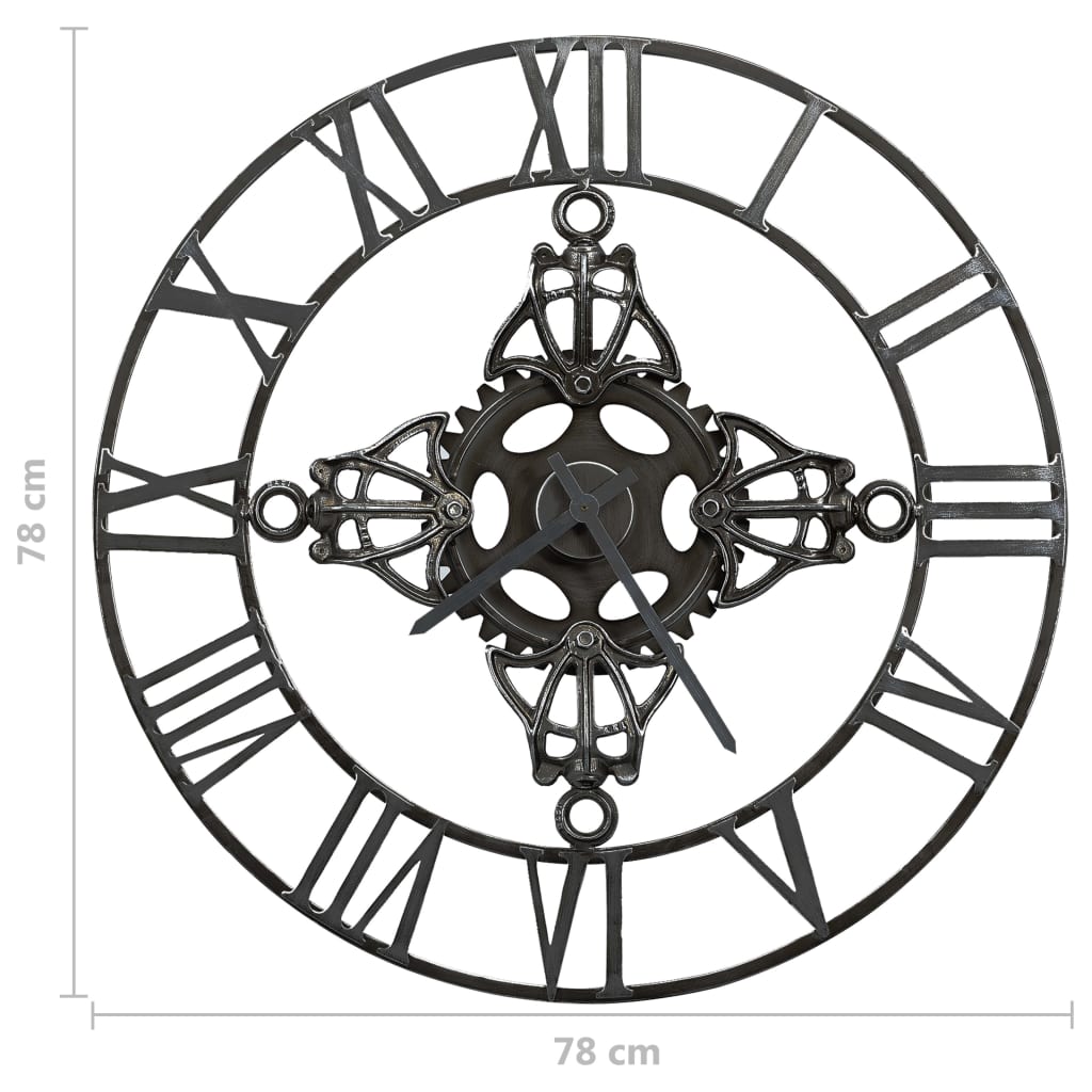 vidaXL Reloj de pared de metal plateado 78 cm