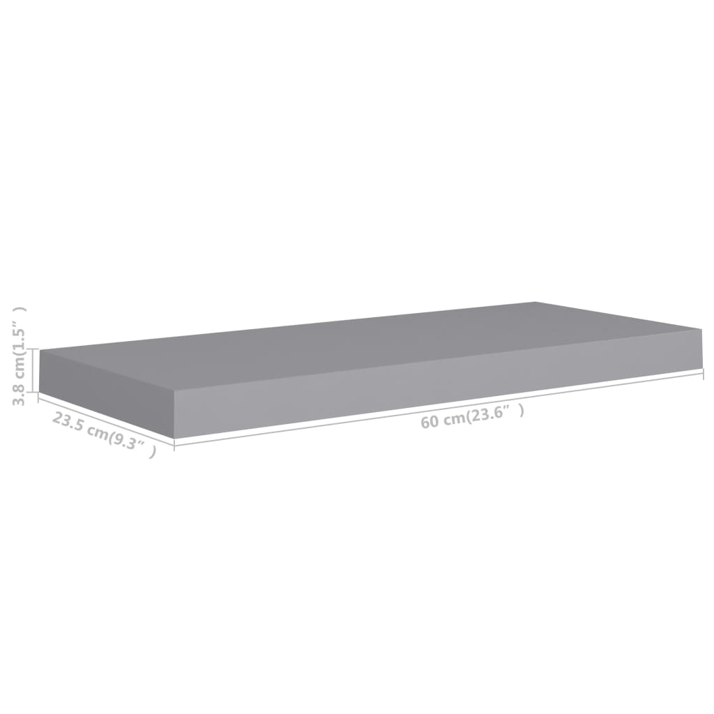 vidaXL Estantes flotantes de pared 4 uds MDF gris 60x23,5x3,8 cm