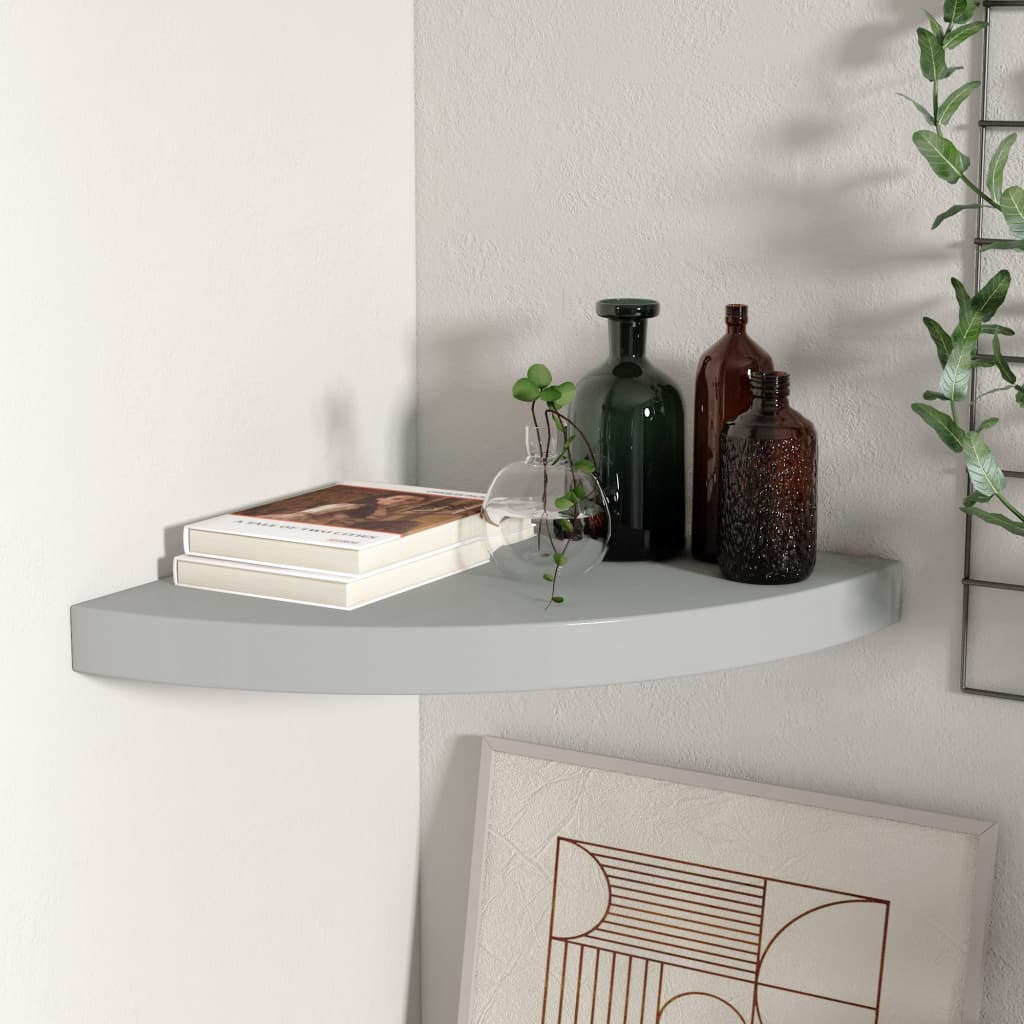 323922 vidaXL Floating Corner Shelf Grey 35x35x3,8 cm MDF