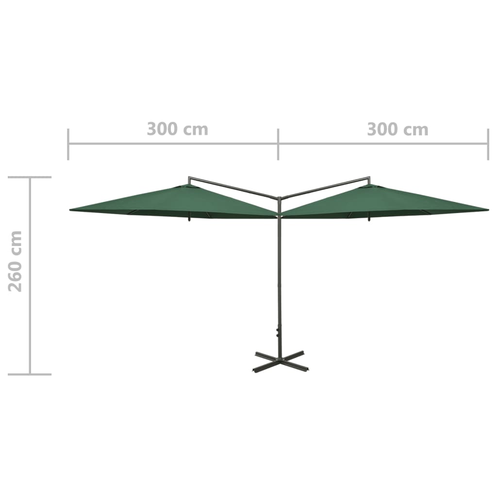 vidaXL Sombrilla doble de jardín con palo de acero verde 600 cm