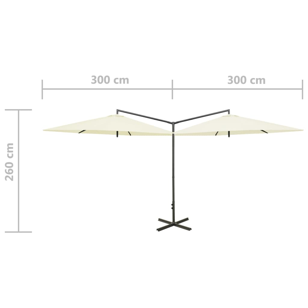 vidaXL Sombrilla doble de jardín con palo de acero arena 600 cm