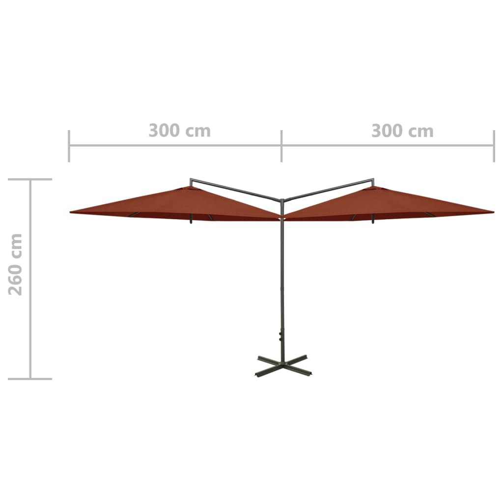 vidaXL Sombrilla doble de jardín con palo de acero terracota 600 cm