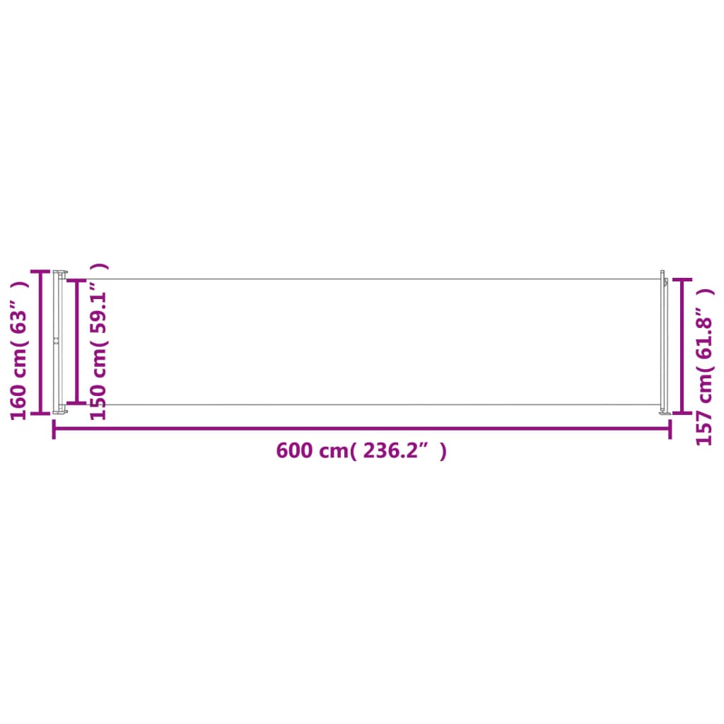 vidaXL Toldo lateral retráctil para patio gris 600x160 cm