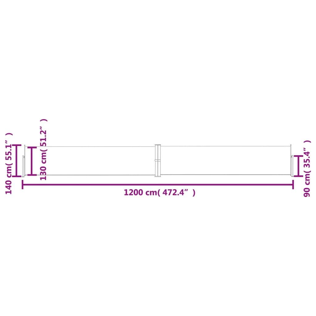 vidaXL Toldo lateral retráctil para patio negro 140x1200 cm