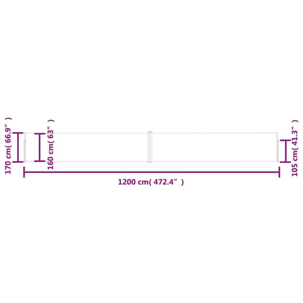 vidaXL Toldo lateral retráctil para patio color crema 170x1200 cm