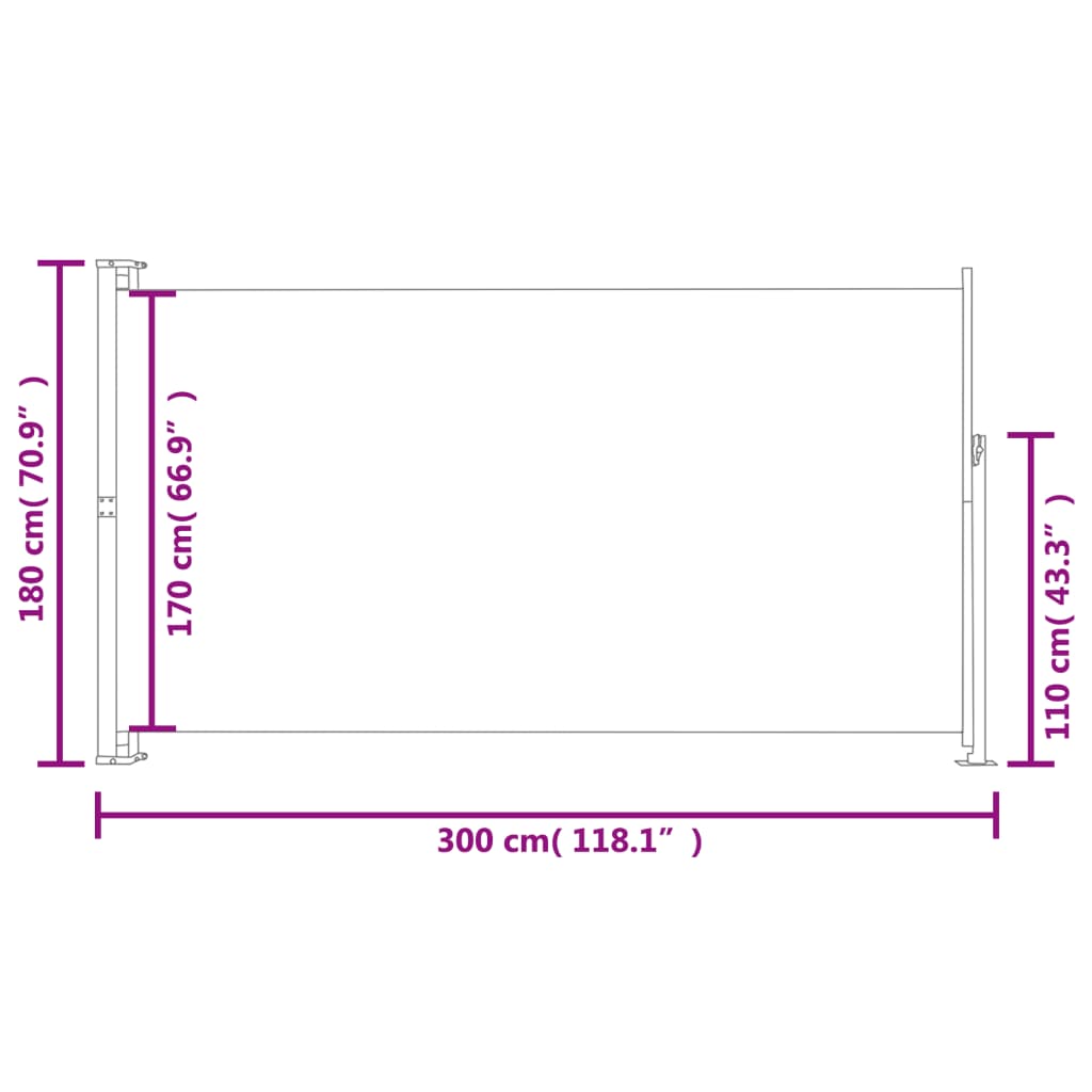 vidaXL Toldo lateral retráctil de jardín negro 180x300 cm