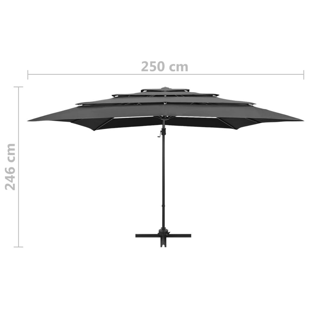 vidaXL Sombrilla jardín 4 niveles palo aluminio antracita 250x250 cm