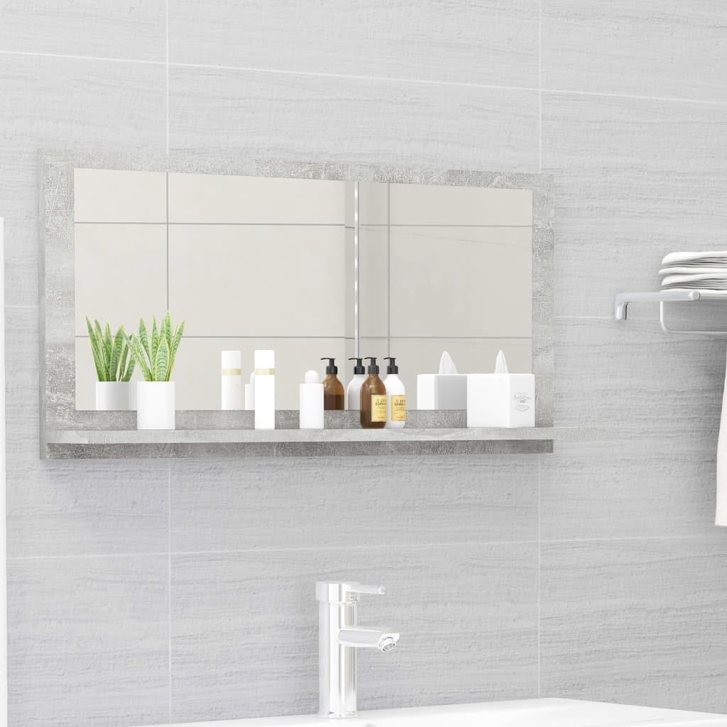 vidaXL Espejo de baño madera contrachapada gris hormigón 80x10,5x37 cm