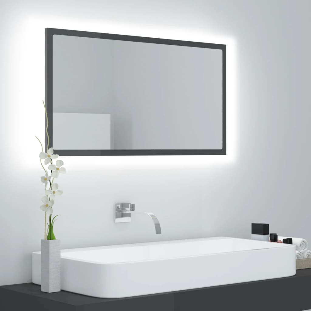 vidaXL Espejo de baño acrílico gris brillo 80x8,5x37 cm