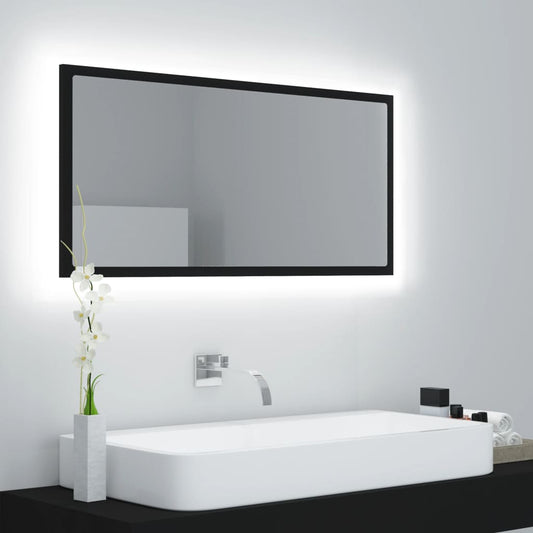 vidaXL Espejo de baño LED acrílico negro brillo 90x8,5x37 cm