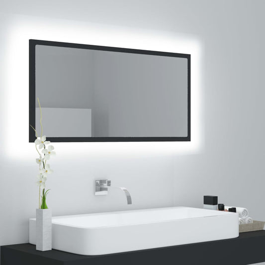 vidaXL Espejo de baño LED acrílico gris brillo 90x8,5x37 cm