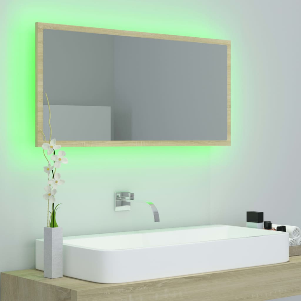 vidaXL Espejo de baño LED acrílico color roble Sonoma 90x8,5x37 cm