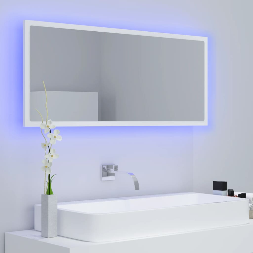 vidaXL Espejo de baño LED acrílico blanco 100x8,5x37 cm