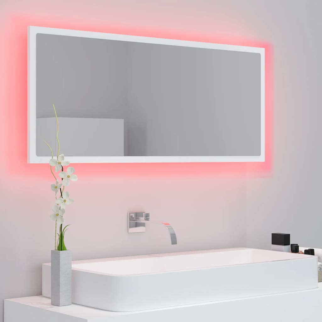 vidaXL Espejo de baño LED acrílico blanco 100x8,5x37 cm