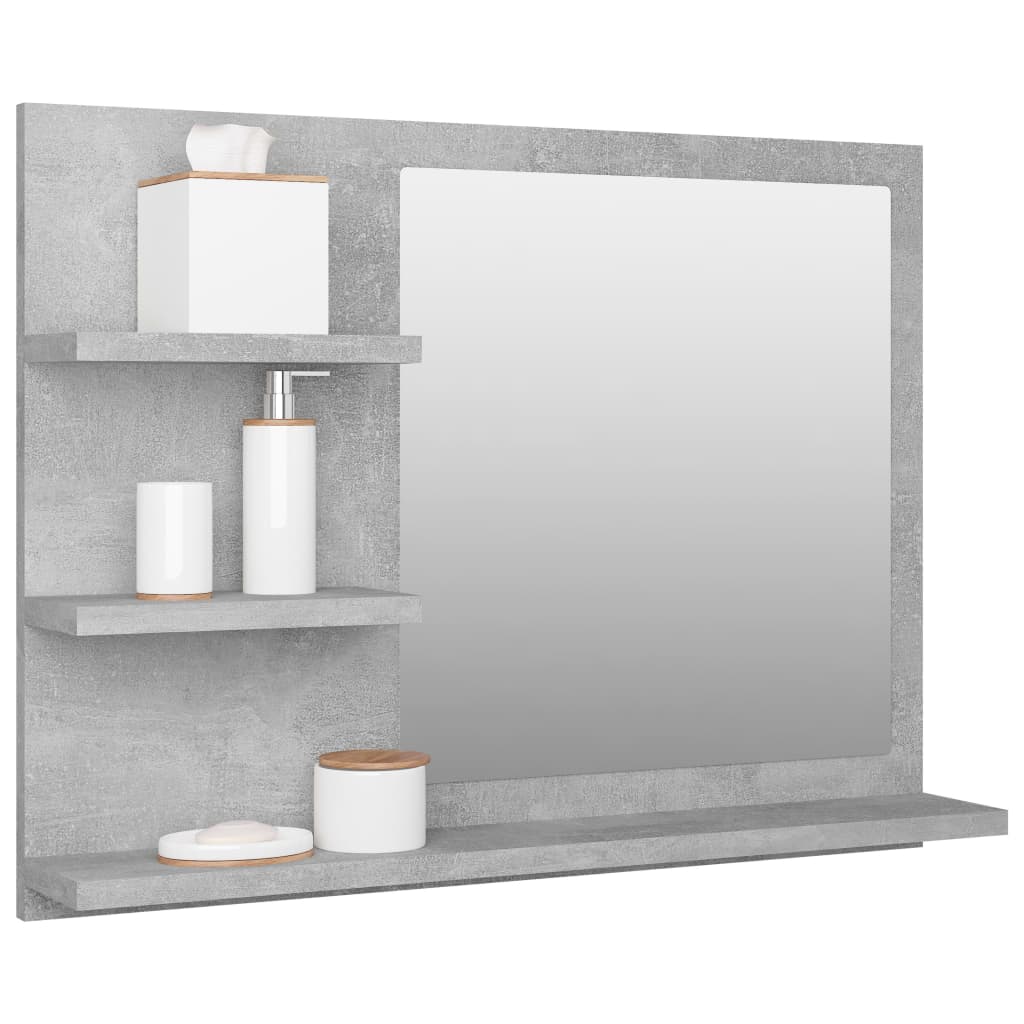 vidaXL Espejo de baño madera contrachapada gris hormigón 60x10,5x45 cm