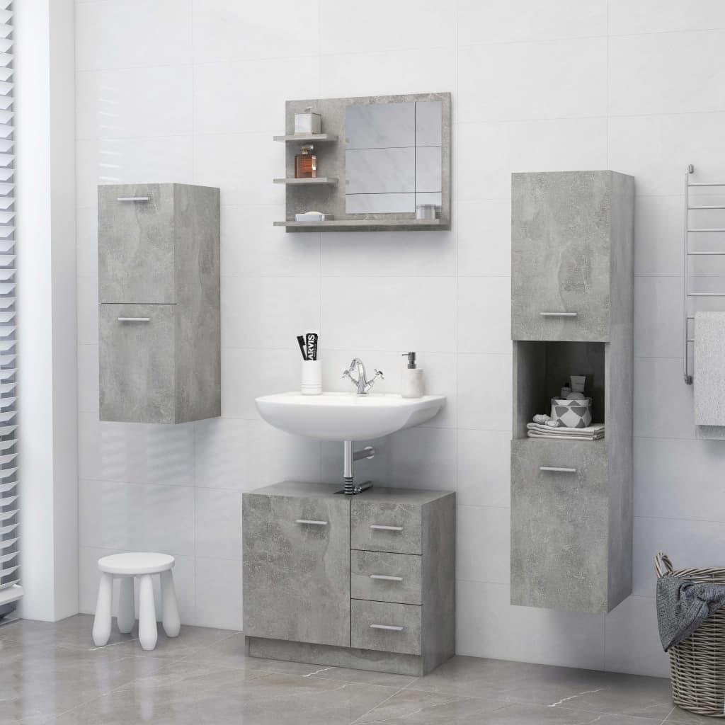 vidaXL Espejo de baño madera contrachapada gris hormigón 60x10,5x45 cm