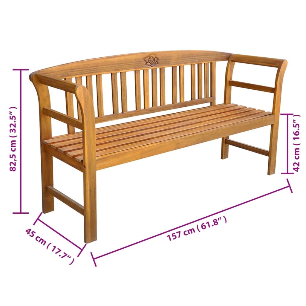 vidaXL Banco de jardín con cojín madera maciza de acacia 157 cm