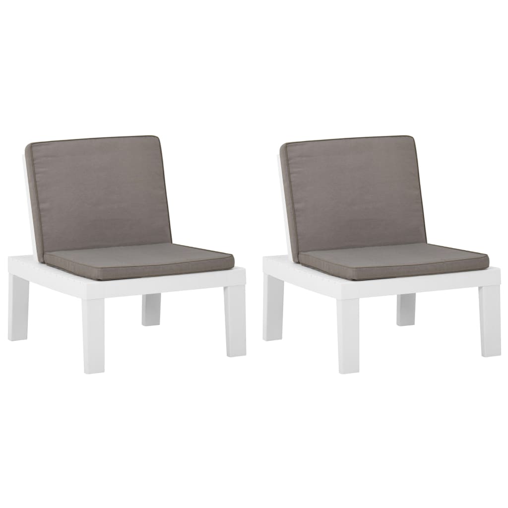 vidaXL Sillones de jardín con cojines 2 unidades plástico blanco