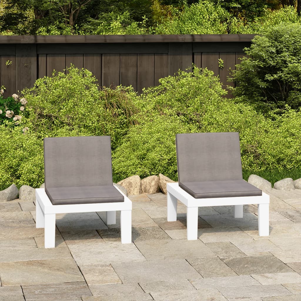 vidaXL Sillones de jardín con cojines 2 unidades plástico blanco