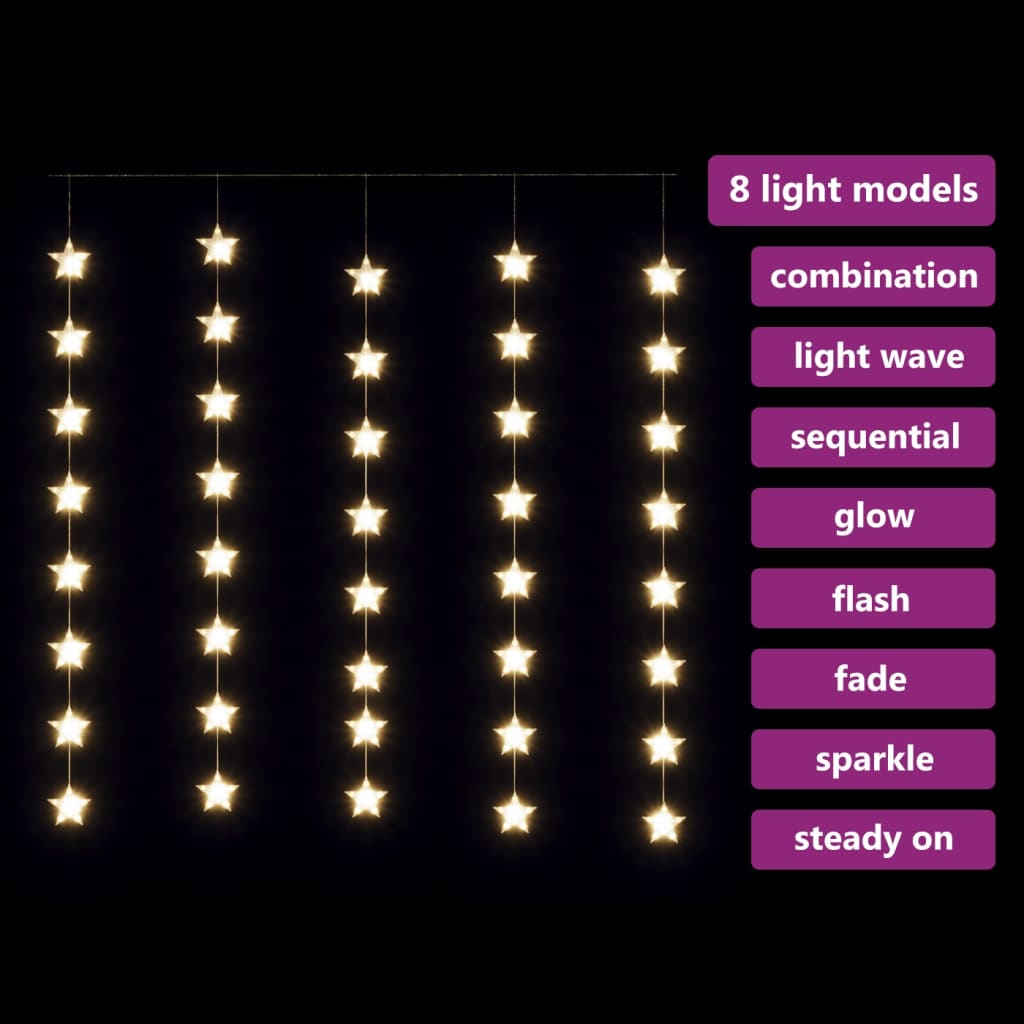 vidaXL Cortina de luces estrellas 200 LEDs blanco cálido 8 funciones