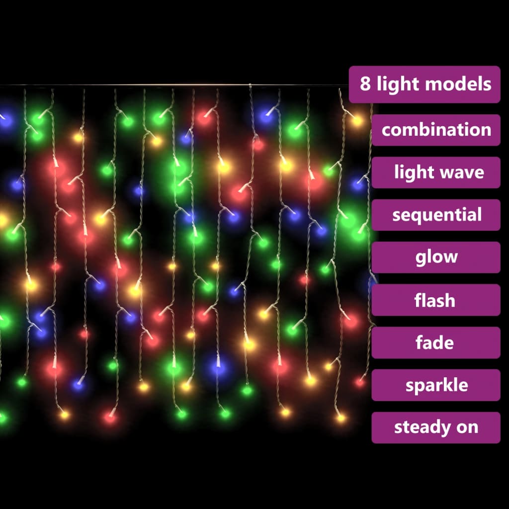 vidaXL Cortina luces carámbano 10 m 400 LEDs de colores 8 funciones