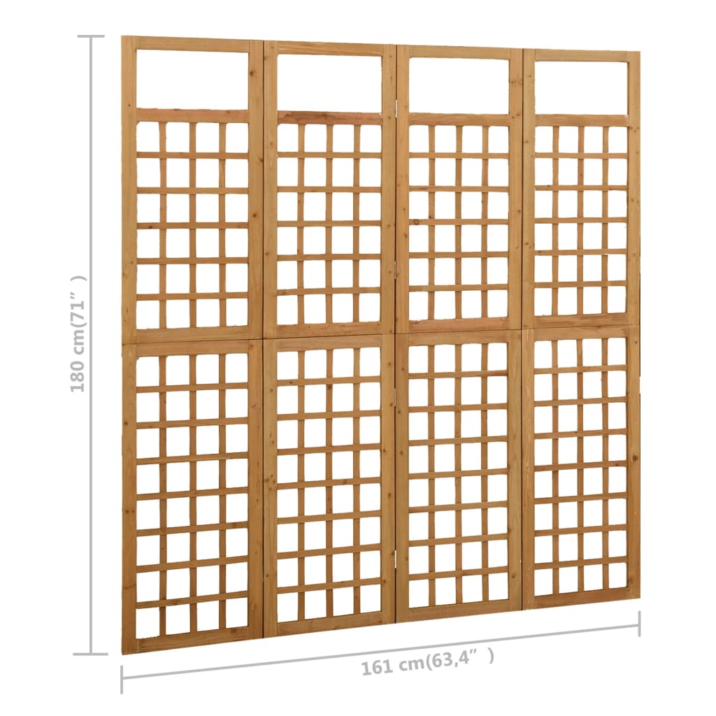 vidaXL Biombo/Enrejado de 4 paneles madera maciza de abeto 161x180 cm