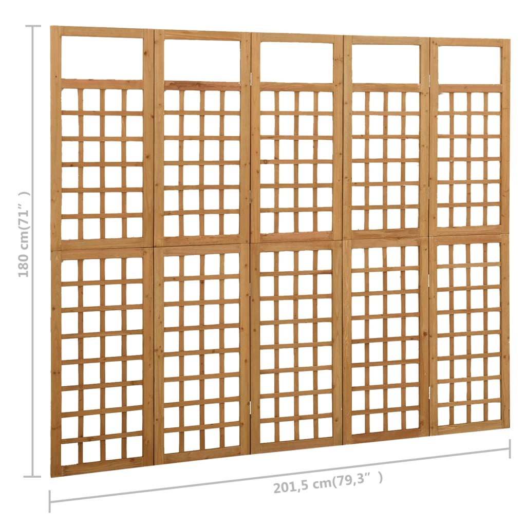 vidaXL Biombo/Enrejado de 5 paneles madera maciza abeto 201,5x180 cm