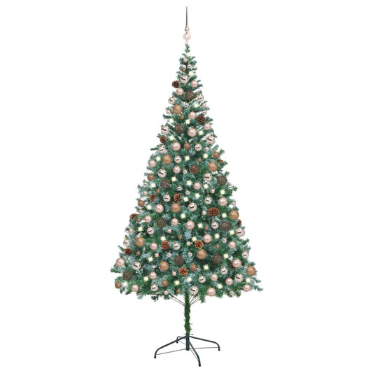 vidaXL Árbol de Navidad artificial con LEDs, bolas y piñas 210 cm